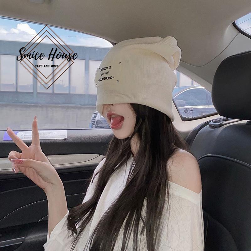 Nón len trùm đầu có thể làm khăn quàng cổ cá tính phong cách Hàn Quốc mũ beanie 1