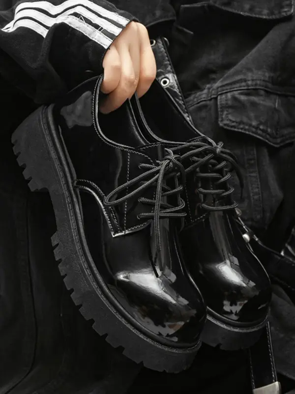 Men's Solid Color Lace up Front Shoes, 1 Pair Fashionable Casual Pu Leather Shoes for Daily Wear, Trendy All-match Dress Shoes for Men for Indoor and Outdoor 3