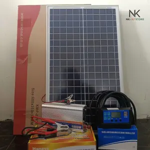 Panel Surya 1 Set Lengkap + Power Inverter + Solar Charge Controller Free Kabel Solar Panel Paket Tenaga Surya Untuk Listrik Rumah Aki Baterai Camping Outdoor Portable Hemat Energi
