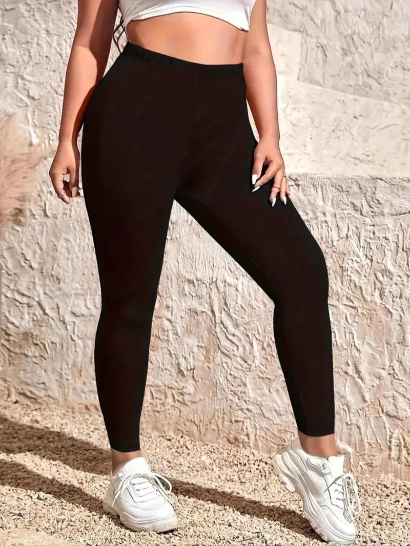 Product Introduction of 【Plus Size】 Solid High Waist Skinny Pants, Casual Comfy Trousers for Daily Wear, Women's Bottoms for All Seasons 1