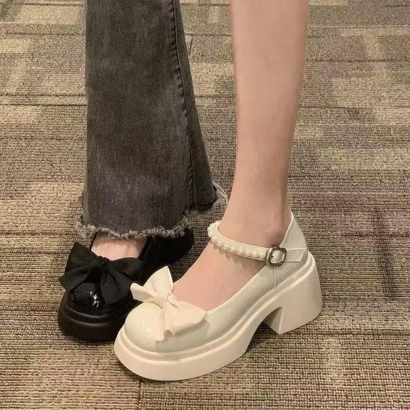 Giày Nữ, Cỡ Lớn (35-43), Phong Cách Mary Jane, Có Nơ, Gót Chunky, Hoàn Hảo Cho JK 0