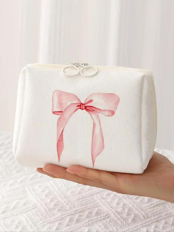 Random Bow Pattern Makeup Bag, Lightweight Multi-functional Fashion Casual Makeup Bag, Travel Makeup Bag, Suitable for Leisure Travel, Business Trips 5