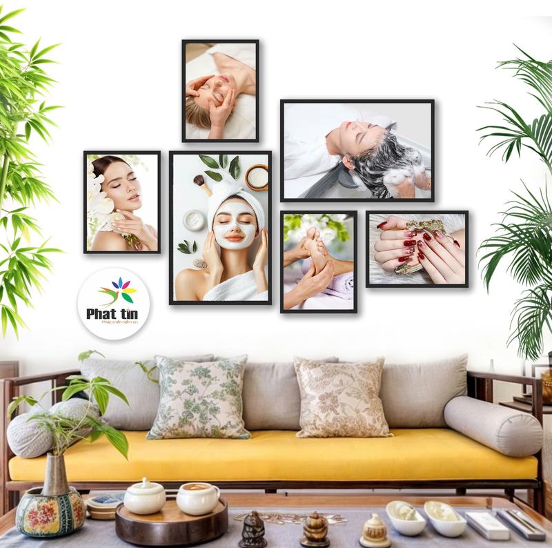 Tranh trang trí tranh dán tường decor tiệm spa salon tóc nail make up phun xăm tranh formex không sài khung có sẵn keo decor phòng xưởng in tranh decor Phát Tín.