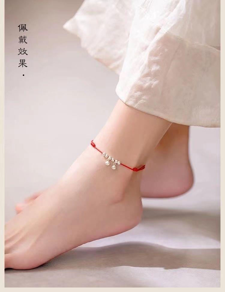 Product Introduction of Bell Anklet Female Red Rope with Bell Sound Water Sound Sexy Simple Silver Ancient Style Student Mori Hand-Woven 13