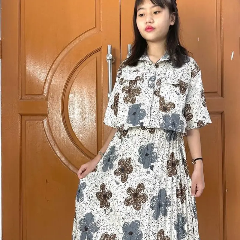 HS-OneSet Anak Motif Bunga+Rok Model Plisket 1