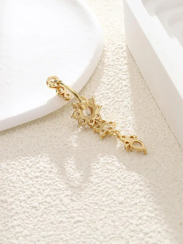 Women's Rhinestone Flowers Decor Belly Ring, Rhinestone Decorated Belly Button Ring, Elegant Flower Design Belly Piercing For Women 7