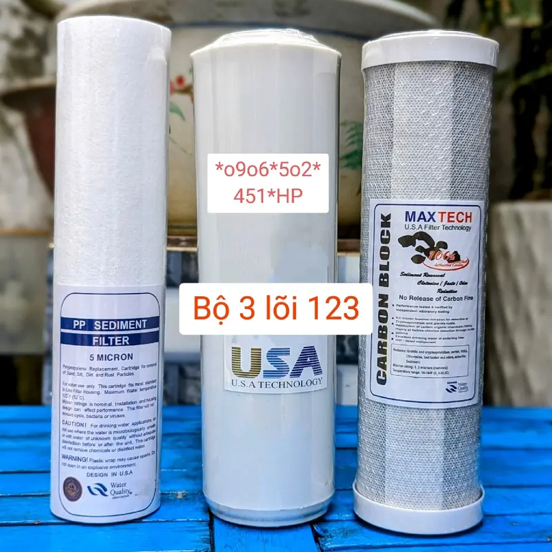 Bộ Lọc Thô Sinh Hoạt 3 cấp 10inch - Loại 3 ly xanh dương nước _ 6