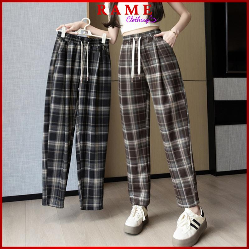 Quần Baggy Nữ Kẻ Sọc Caro Chất Umi Dạ Cao Cấp Co Giãn 4 Chiều