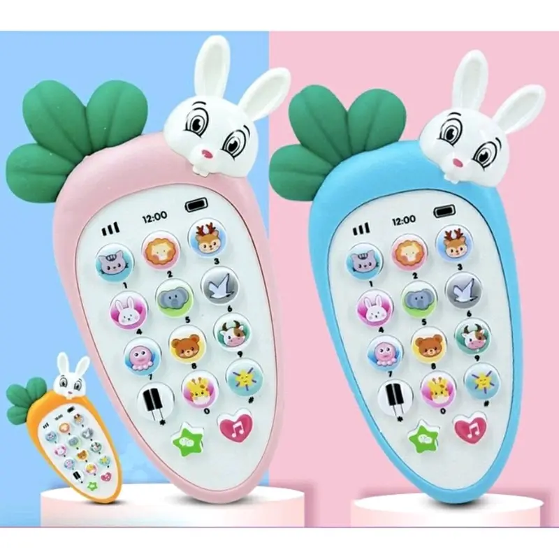 Điện thoại thỏ cà rốt cho bé, có nhạc và đèn( Tặng kèm pin) 0