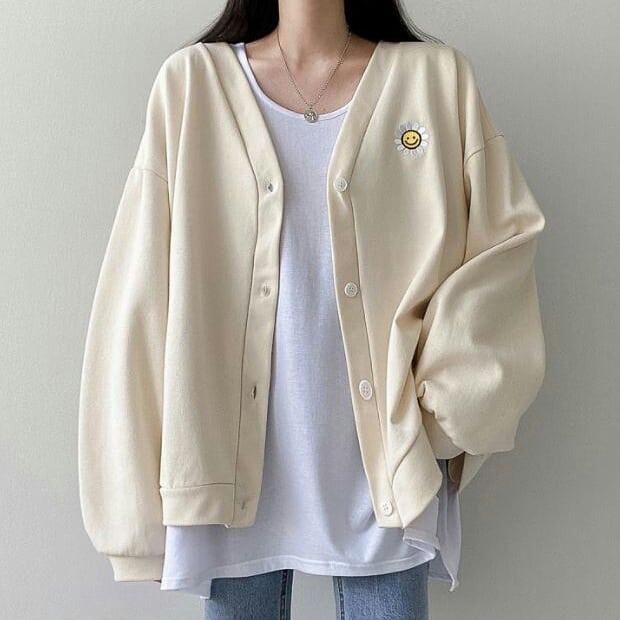 DAISY FLOWER BORDIR CARDIGAN - CARDIGAN WANITA OVERSIZE BORDIR - KOREAN STYLE Baju Bandung 0