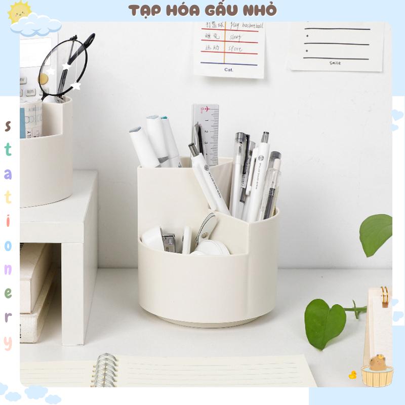 Giá đỡ bút xoay 360 độ 3 ngăn decor để bàn, hộp đựng bút nhiều ngăn xoay [taphoagaunho] kedeban 2tang