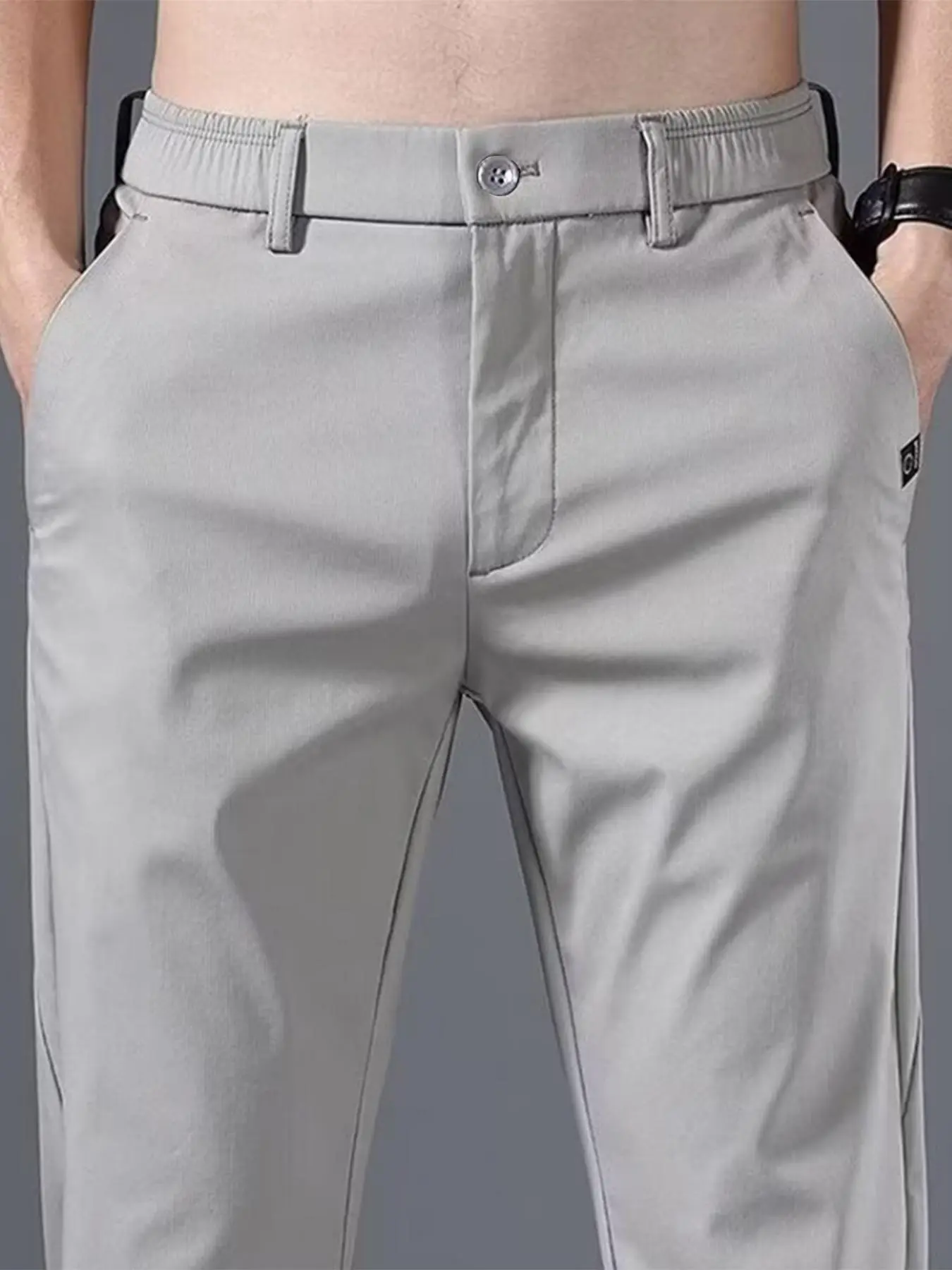 Men's Solid Color Zipper Pocket Chino Pants, Regular Fit Casual Comfy Business Trousers for Work Office, Men's Bottoms for Summer, Menswear