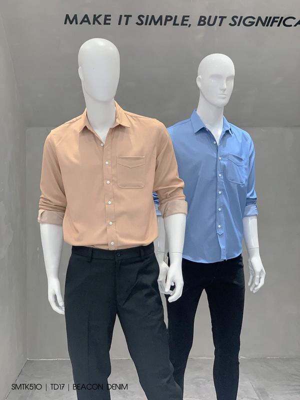 Áo Sơ Mi Nam vải denim dày dặn BEACON DENIM SMTK510 Basic Trẻ Trung Menswear Có Cổ