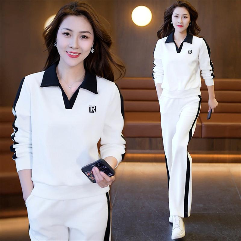 Product Introduction of Bộ Đồ Thường Ngày Cho Nữ, Hàng Mới Về, Phong Cách Phương Tây, Trang Phục Mùa Xuân Và Mùa Thu, Thể Thao, Áo Len Có Ve Áo Đơn Giản, Quần Ống Rộng, Quần Áo Nữ 19