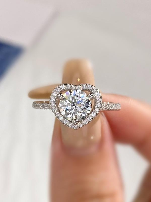 S925 Sterling Silver Synthetic Moissanite Ring, Heart Shaped Ring for Women, Elegant Jewelry for Party, Daily Decor, Trendy All-match & Exquisite Jewelry for Birthday Gift 4