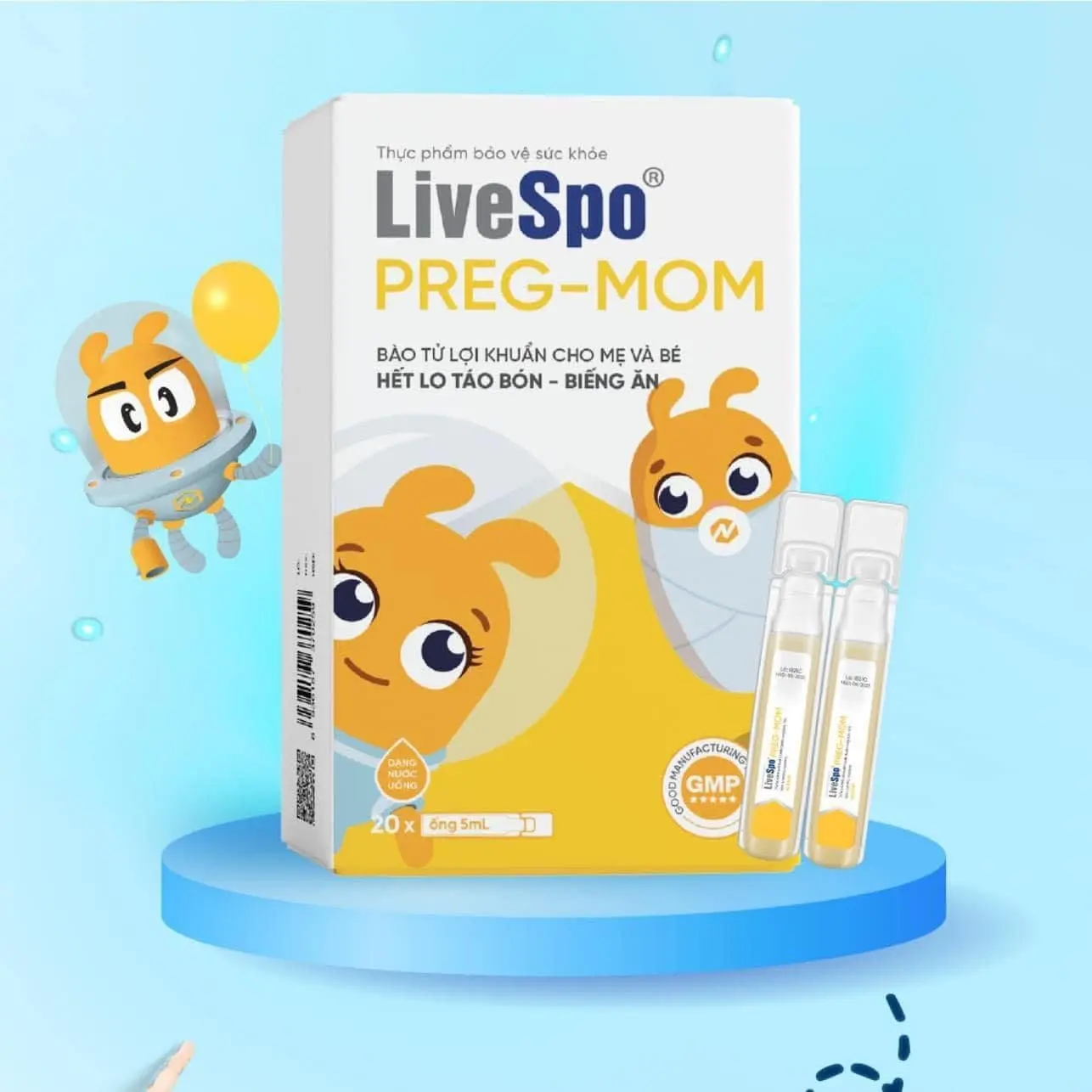 Men vi sinh cho bé LiveSpo Pregmom hỗ trợ giảm táo bón rối loạn tiêu hóa - Hộp 20 ống x 5ml men v is in h