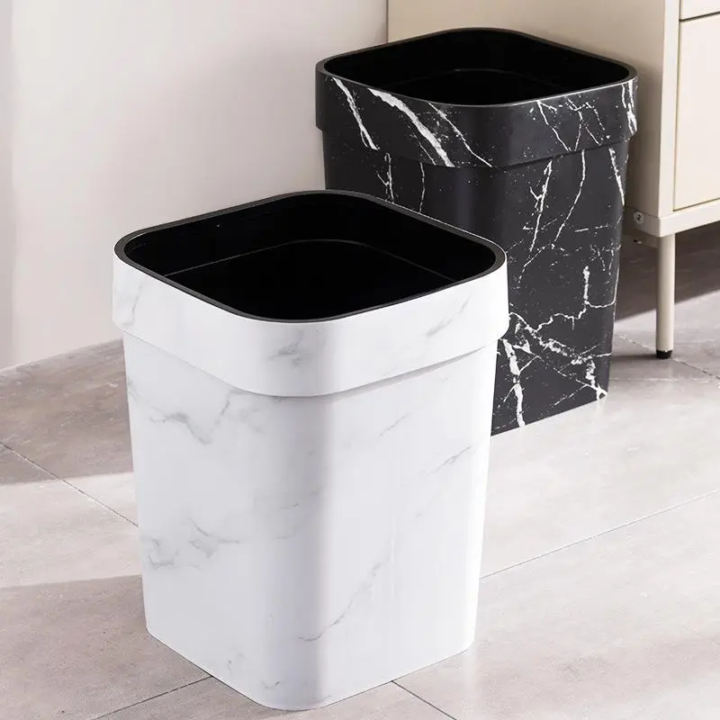 Marble Pattern Trash Can, 1 Count Modern Square Design Trash Can, Waste Basket for Bathroom, Hotel Room and Garage, Household Items