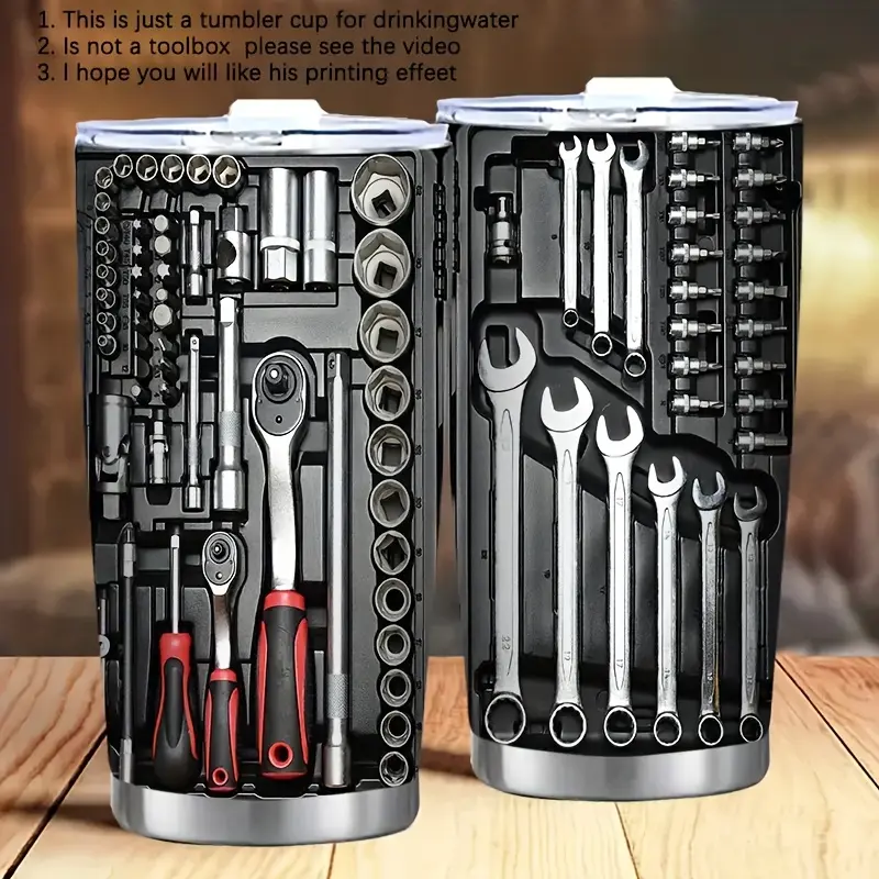 20oz Stainless Steel Travel Mug with Toolbox Design - Double-Walled Insulated Coffee Cup with Lid, Perfect Gift for Parents & Friends, Ideal for Camping, Hiking, Driving & Travel - Durable, Reusable