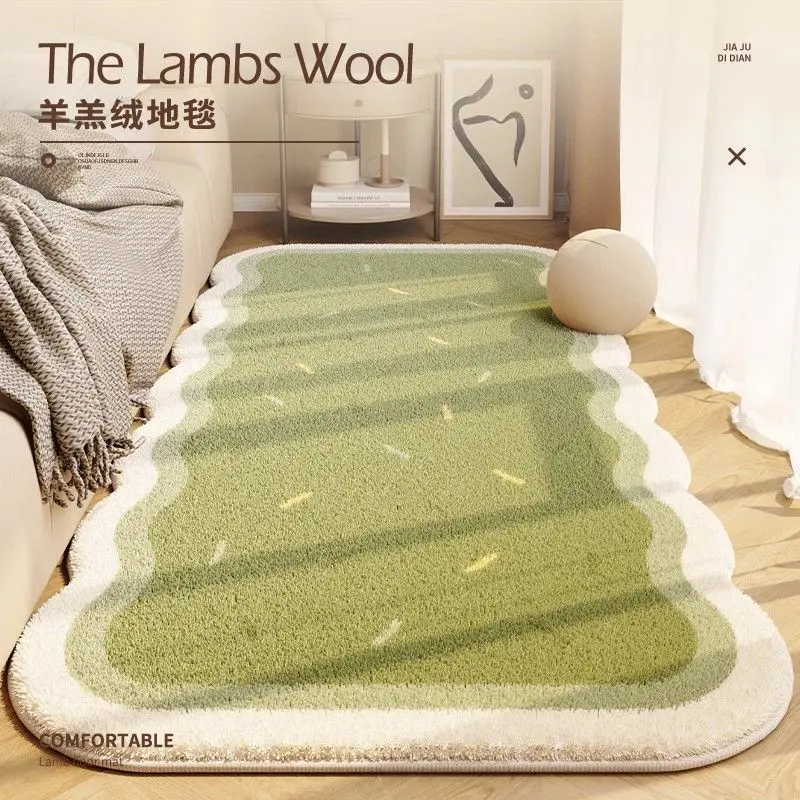 Thảm Đầu Giường Phòng Ngủ Chính, Phong Cách Kem, Hình Dạng Bất Đối Xứng Làm Bằng Cashmere, Thảm Trải Sàn, Có Thể Giặt Bằng Máy, Thích Hợp Cho Phòng Khách, Bàn Sofa Và Thảm
