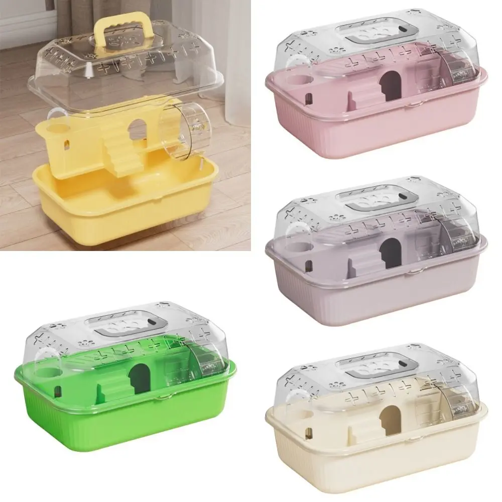 Portable Openable Top Hamster Cage Ventilation Transparent Hamster Habitat House with Handle Small Animals Cages for Gerbils Hedgehog