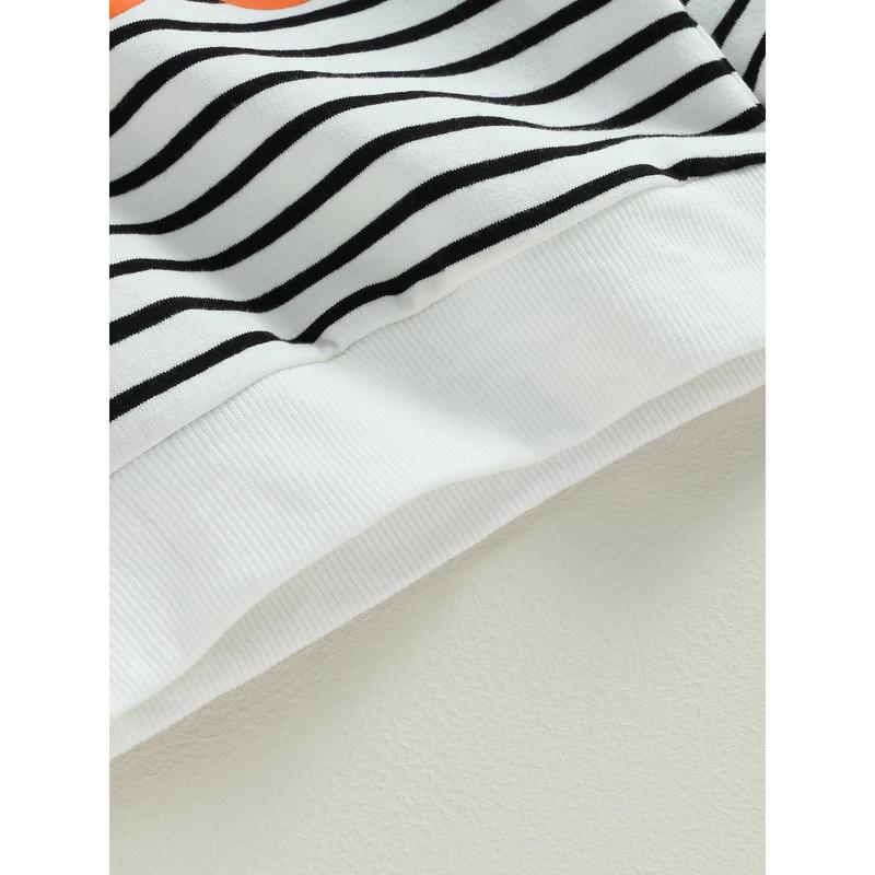 Infant Baby Autumn Pullovers Stripe Letter Print Long-Sleeved O-neck Sweatshirt Warm Winter Tops for Halloween 4