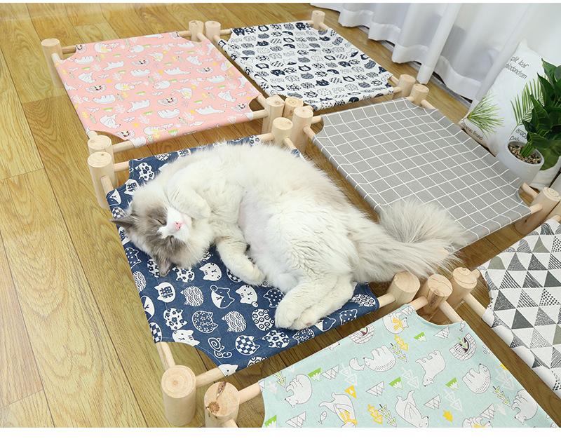 Product Introduction of Wooden Pet Bed Washable Pet Marching Bed Detachable Cat Hammock Breathable Summer Moisture-proof Removable Cat Nest 5
