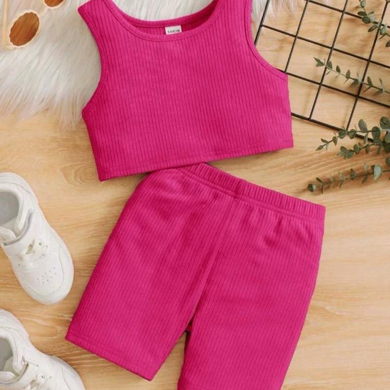 size 15-35kg Đồ bộ cho bé gái quần lửng thun gân hồng