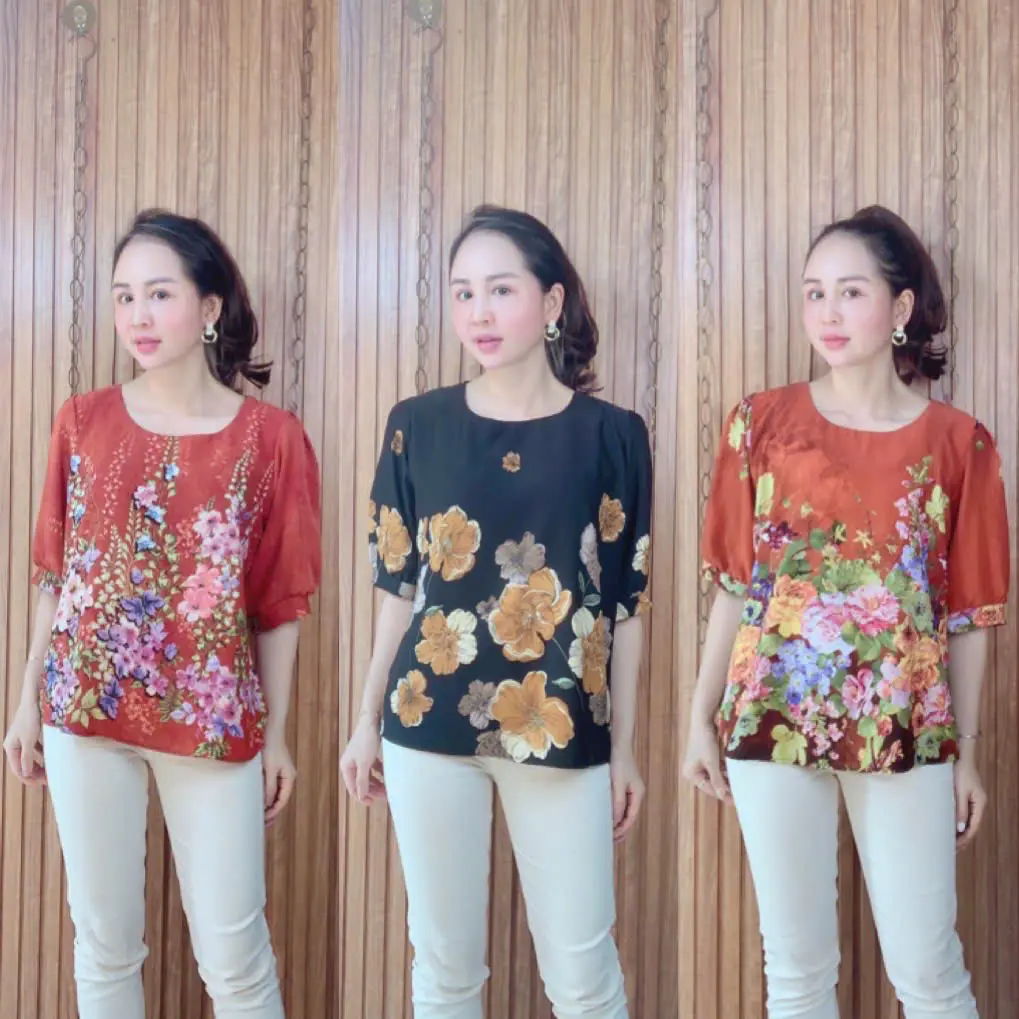 ÁO CỔ TRÒN HOẠ TIẾT HOA MANGO HÀN QUỐC CHO NỮ TRUNG NIÊN