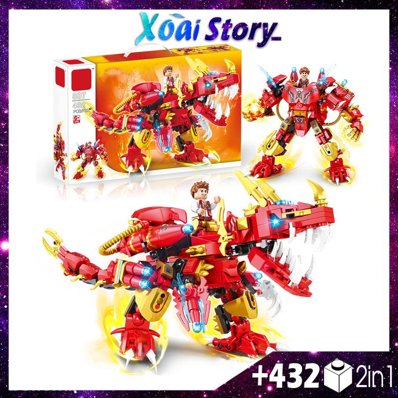 Đồ chơi lắp ráp, mô hình robot biến hình khủng long đỏ+432 chi tiết Tháo Lắp Bộ Lắp Ráp Toy Xếp Hình