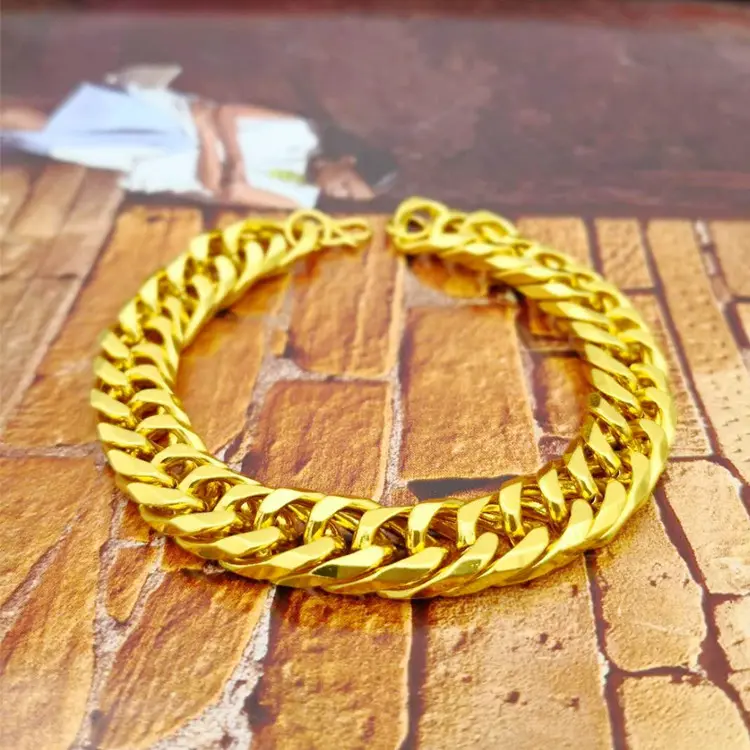 18K Gold-Tone Men's Tank Chain Bracelet – 12mm Thick Vintage-Cuban Style, Unisex Streetwear Essential