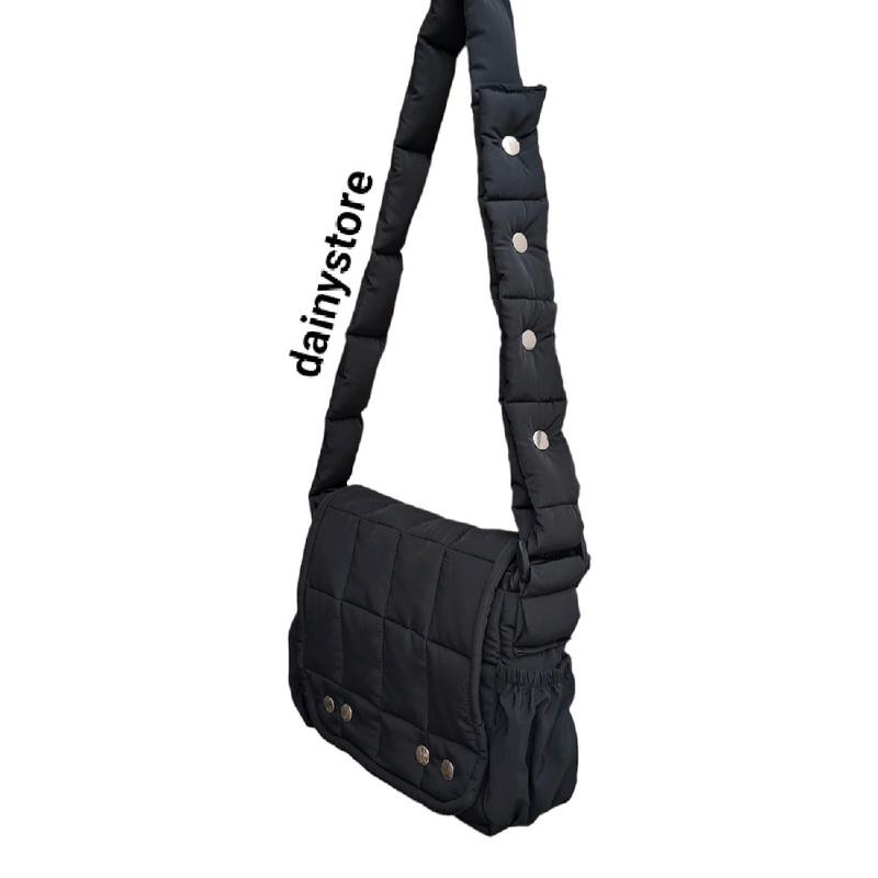 túi đeo chéo chần bông đi học,đi làm ,chơi, du lịch cúc bấm tăng giảm dainystore (Dây chốt) Nam nữ unisex Bag