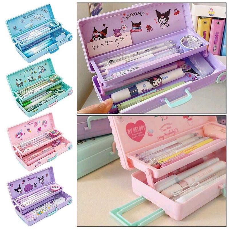 Hộp đựng bút Hai Tầng Hình Kuromi dễ thương với chất liệu PP bền chắc 1