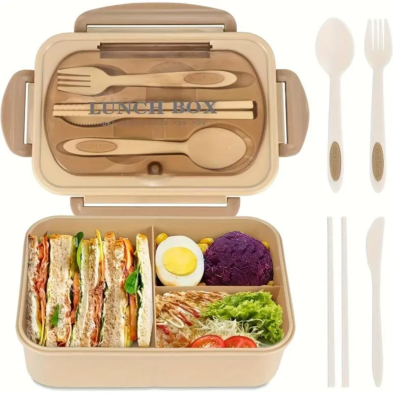 3-compartment Lunch Box with Cutlery, 1 Set Portable  Leak Proof Lunch Container, Lunch Box for School, Work & Outdoor Dining 5