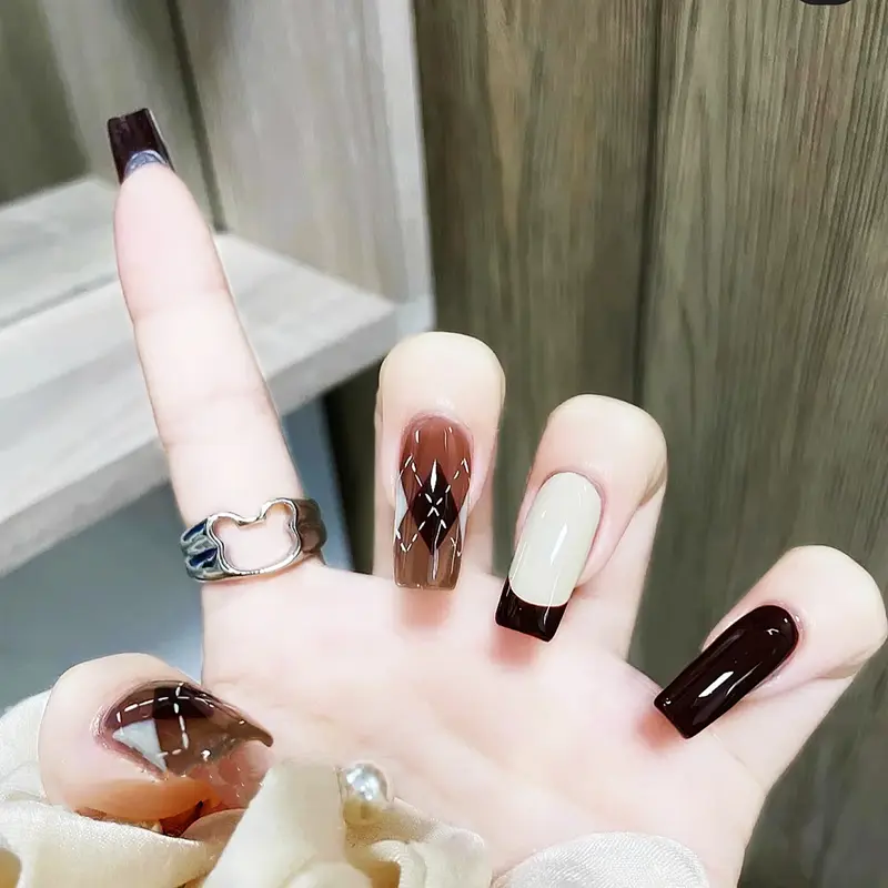 COD Kuku Palsu nail art aesthetic dan lem wisuda 24pcs tangan Alcohol Fragrance Free High Gloss Long-lasting Waterproof Pendatang baru Polish 8