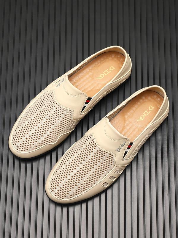Men's Casual Hollow Out Design Slip on Flat Shoes, Fashionable Breathable Comfortable Soft Sole Shoes, All-match Commuter Shoes for Work & Daily Wear, Boy 5