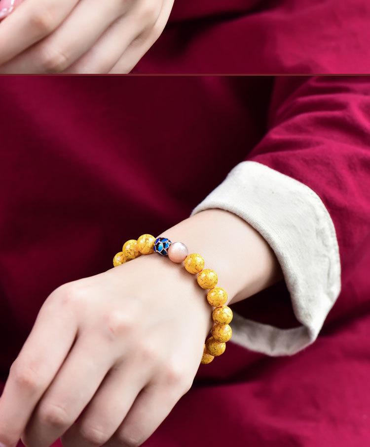 Product Introduction of Genuine Goods Cinnabar Real Cloisonne Design Ancient Style Lotus Collection Bracelet Good-Looking Non-Mainstream Style Couple Lucky 20