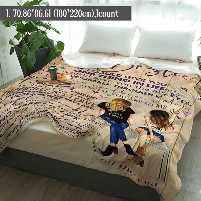 Product Introduction of Best Friend Letter & Girls Pattern Blanket, 1 Count Soft Throw Blanket, Air-conditioned Room Blanket, Warm Nap Blanket for Home Office Travel Camping 3