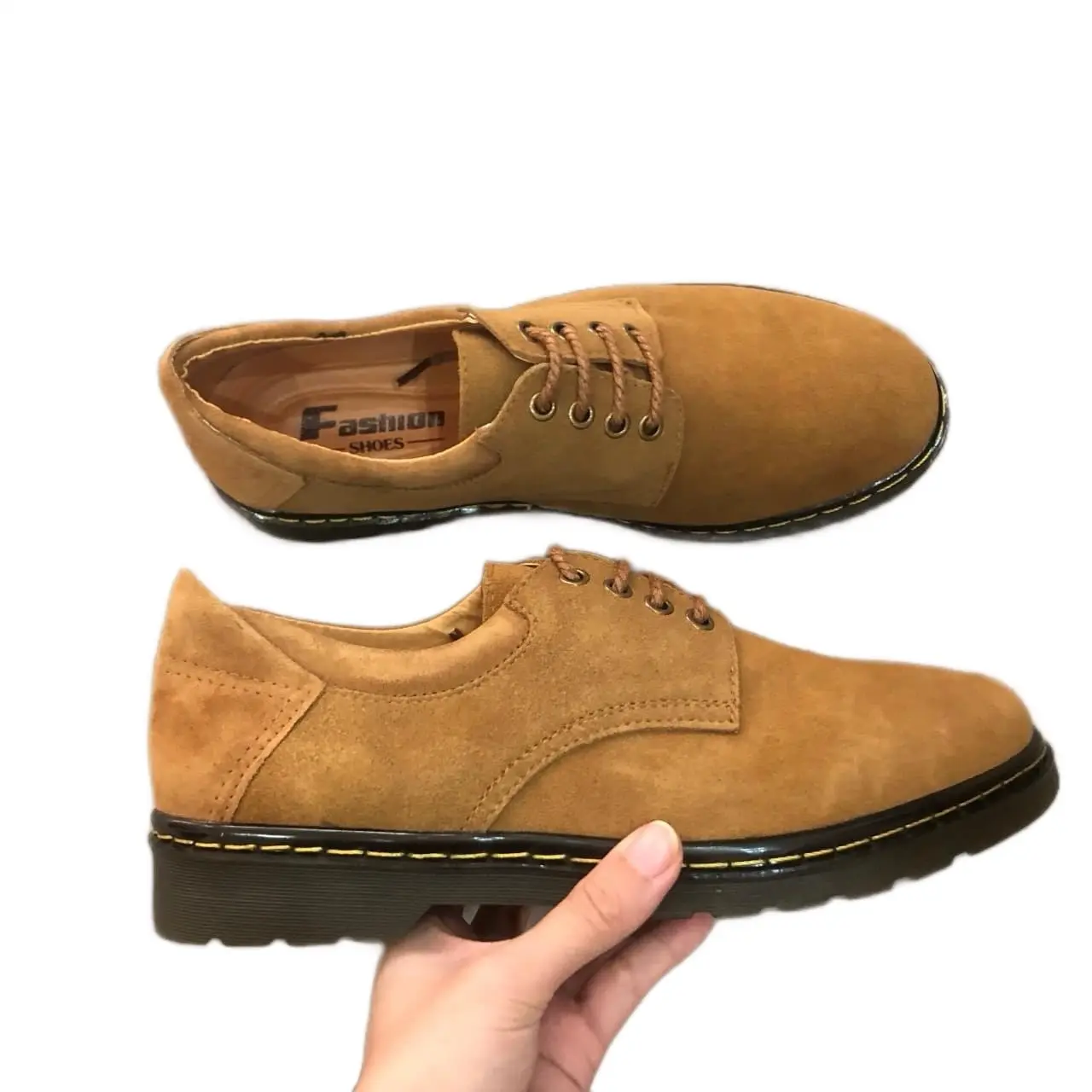 Giày DR classic nam đế bằng màu nâu Đồng cao su(freeship)da bò lộn Nhung
