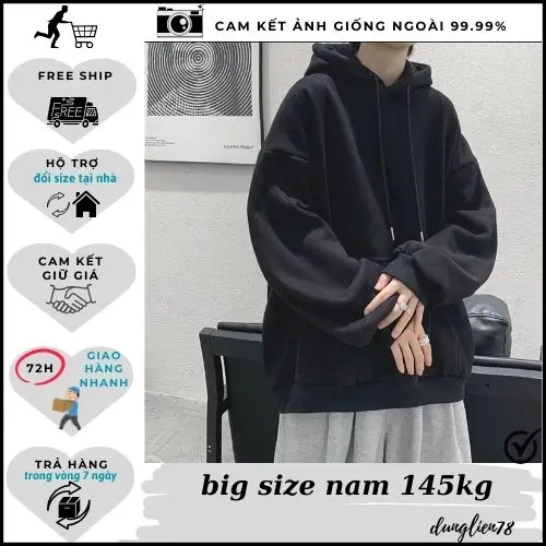 DUNG LIEN 78 Hoodie bigsize nam nữ có size 140kg form to nón rộng mũ hai lớp siêu dày dặn đẹp cho giới trẻ Áo Dài Tay Menswear Nhung 0