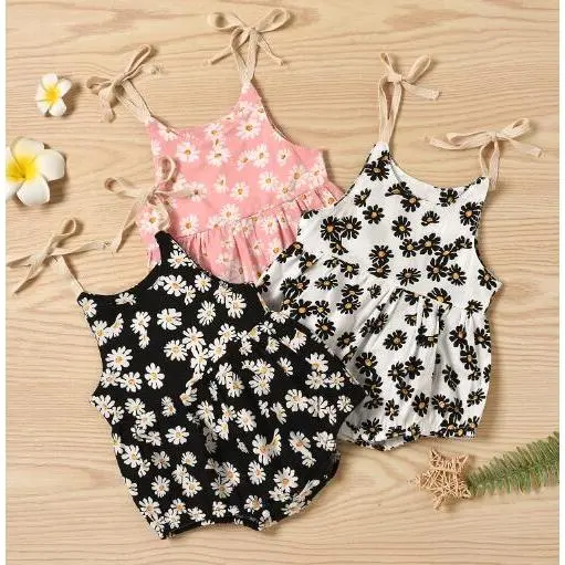 Baby Girls Romper Daisy Print Sleeveless Sling Bodysuit for Birthday Party Photography Summer Casual Clothes