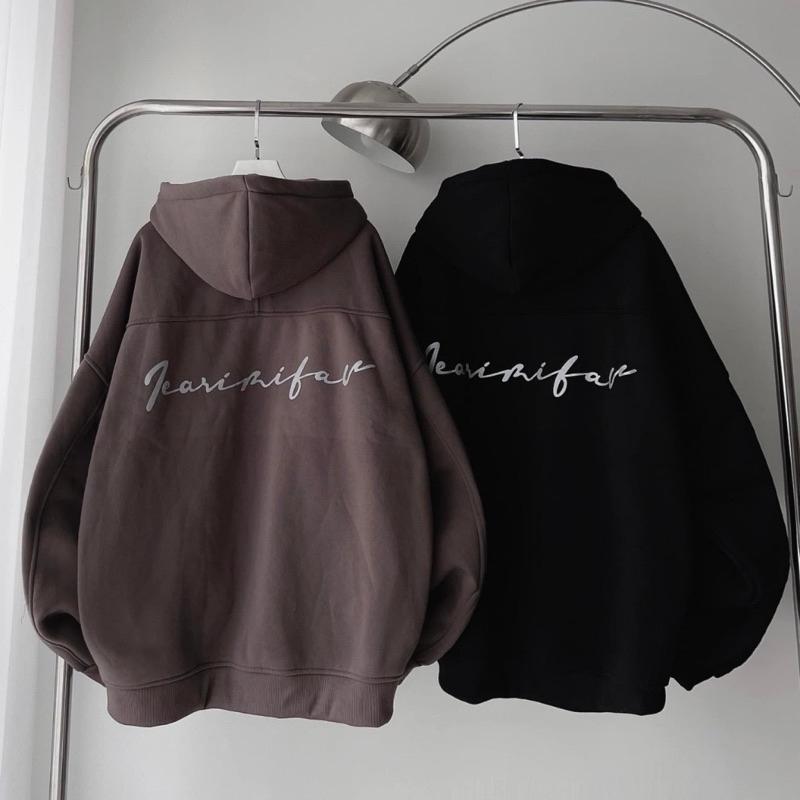 Áo khoá nỉ form rộng nam nữ unisex, áo khoắc hoodie mũ 2 lớp Jearimi