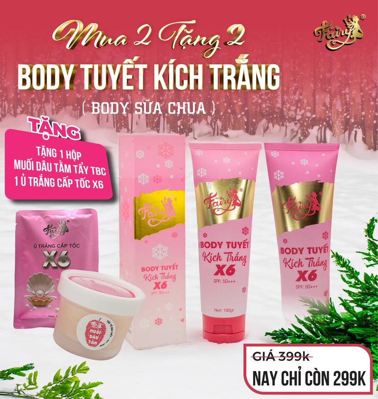 COMBO 2 KEM DƯỠNG DA BODY TUYẾT X6 (Tặng 1 Hộp Muối Dâu Tằm Tẩy TBC + 1 Ủ X6) Làm Đẹp Da Dưỡng Body