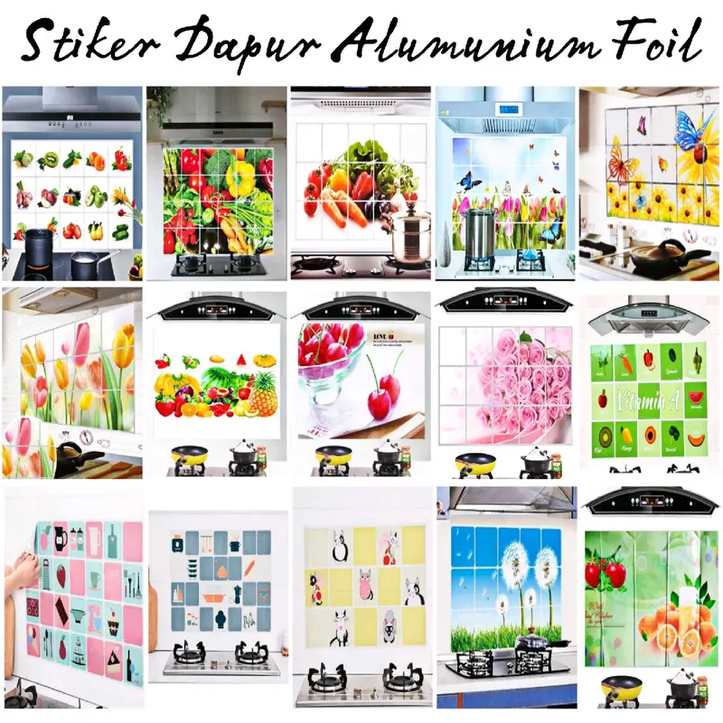 Stiker Dapur Alumunium Foil Anti Minyak Anti Panas Anti Api Wallpaper - 74.8 x 45 cm Dinding Kertas 0