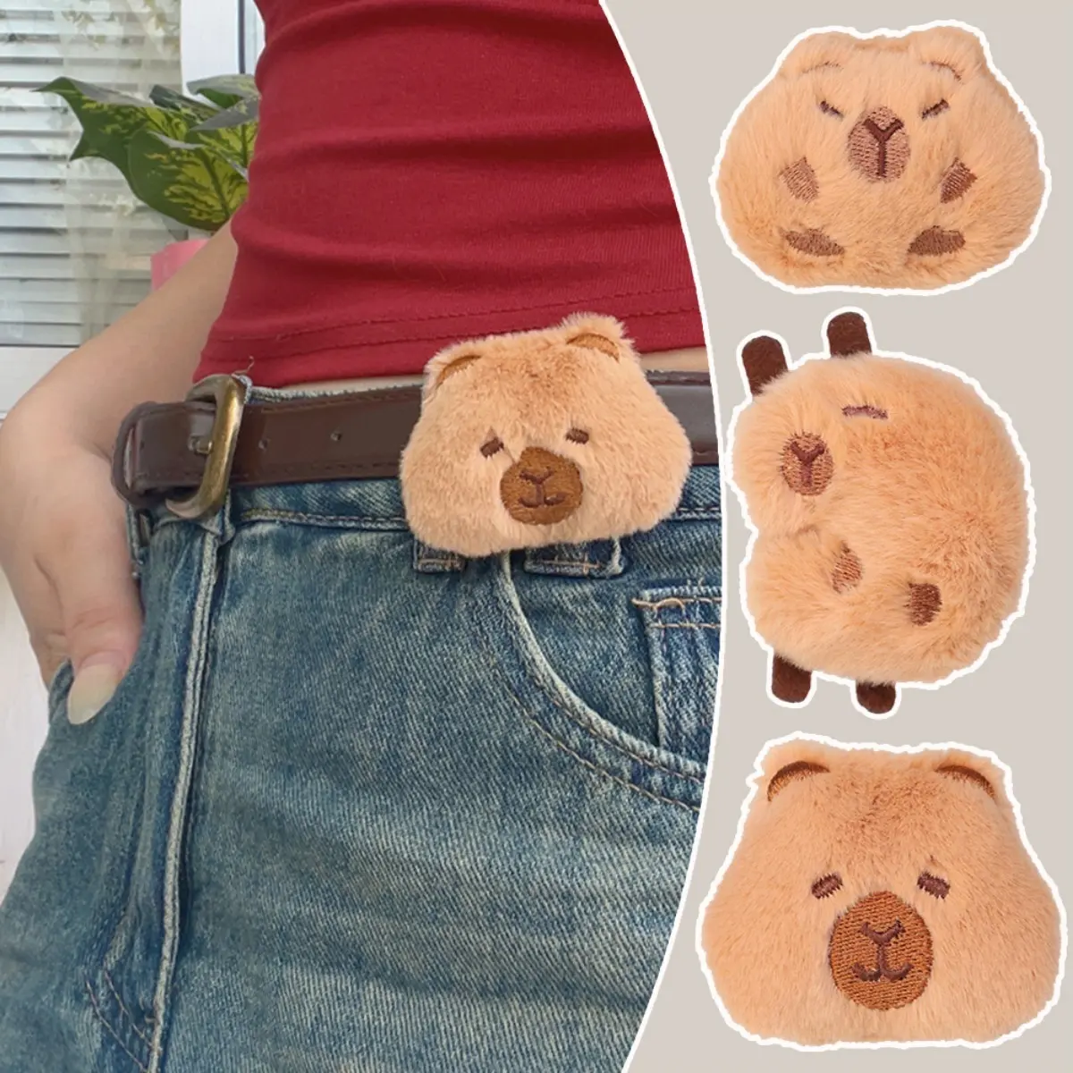 1PC Cute Capybara Animal Plush Doll Brooch Fluffy Soft Stuffed Clothes Badge Pins Backpacks Decoration Accessories