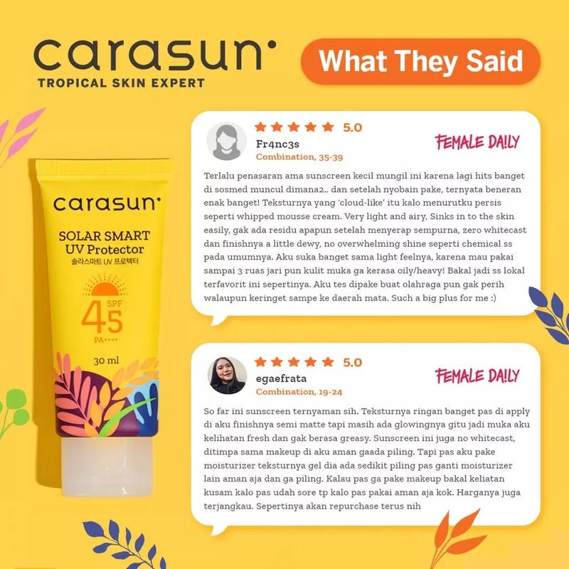 CARASUN SOLAR SMART UV PROTECTION SPF 45 PA +++ 70 ML Sunblock Facial 4