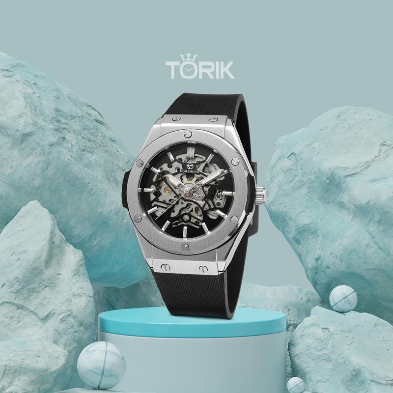 Đồng hồ cơ nam Forsining Hub 389 dây silicon sang trọng thời trang Full box Nam Watch Đeo Tay