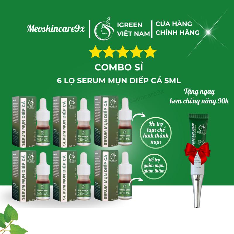  COMBO SỈ 6 LỌ 5ML Serum mụn diếp cá Igreen Hỗ trợ giảm mụn skincare women nữ chăm sóc da làm đẹp da không chứa silicon 