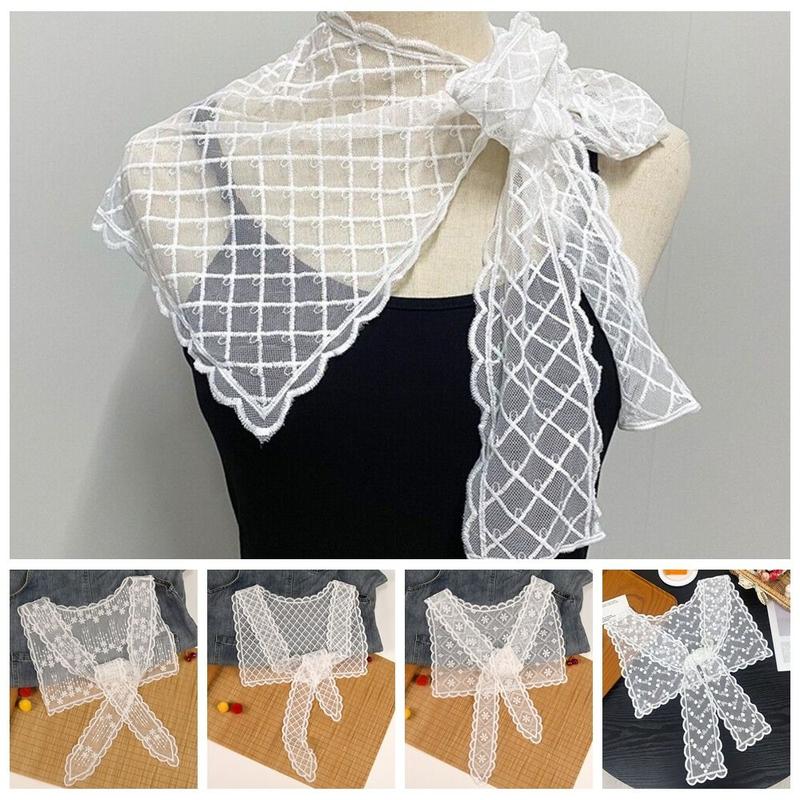 Product Introduction of atforin Fashion Knitted Navy Collar Lace Shawl White Sweet Translucence Fake Collar Shawl Scarf Women 12