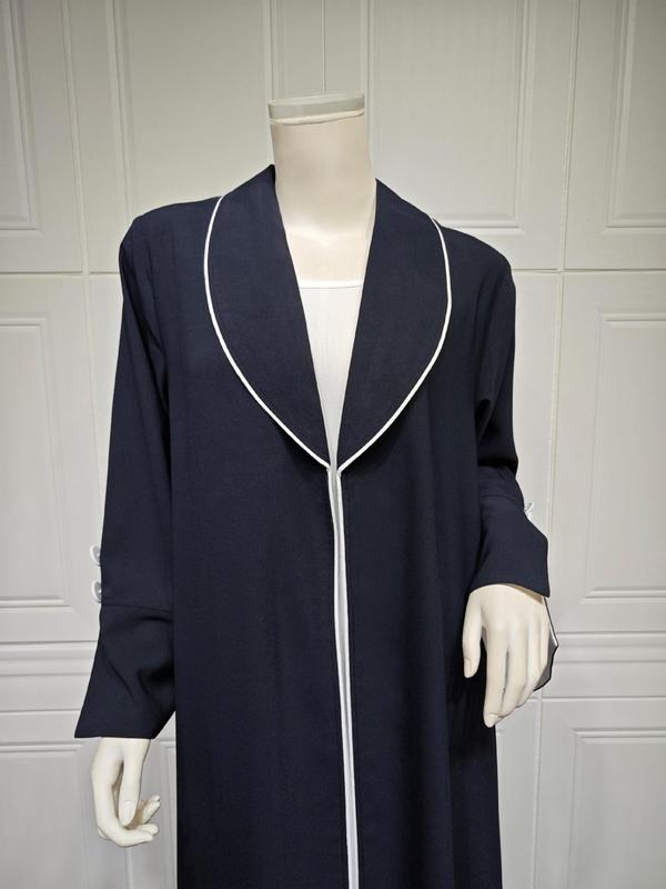 Arabic Clothing-Solid Fake Buttons Plicated Abaya, Elegant Split Sleeve Shawl Collar Outerwear, Women's Islamic Clothing For Spring & Fall 7