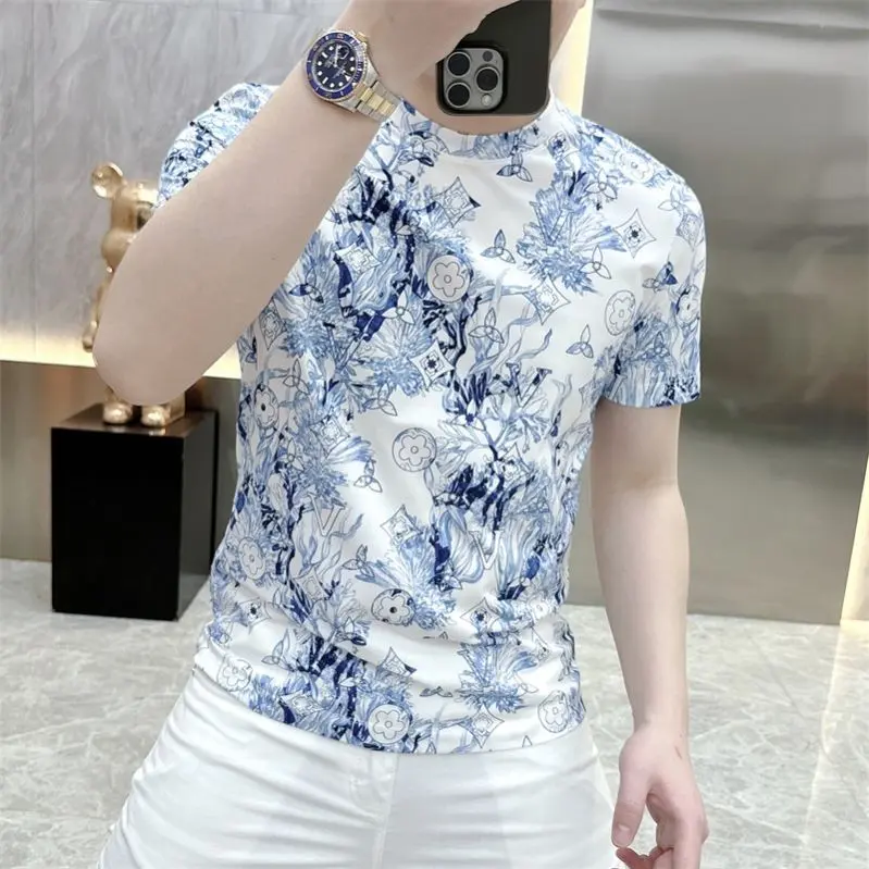 Áo Thun Nam, ngắn Tay, Thời Trang Hợp Xu hướng Xu Hướng Đơn Giản, Dáng Ôm, In Hình Cá Tính, Đẹp Trai, Cổ Tròn, Màu Heather, Với Tay Ngắn, Thích Hợp Cho Mùa Hè, Năm 2023 Menswear 1